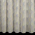 Firana szyta na flexach biało złota z tkaniny typu BATYST z delikatnie połyskującym, geometrycznym nadrukiem na całości tkaniny, wykończona obciążnikiem