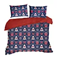 Pościel świąteczna 160x200 cm bawełniana kolor granatowy, czerwony z motywem choinek MERRY