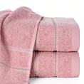 Ręcznik do rąk 30x50 cm bawełniany kolor pudrowy róż z kontrastującymi paseczkami 500 g/m2 SUZI