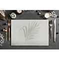 Obrus beżowo, kremowy 145x220 cm INES 11 z nadrukowanym motywem liści palmowych