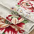 Obrus naturalno, czerwony 140x180 cm z grubszej tkaniny gobelinowej z nicią szenilową z motywem kwiatów