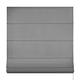 Roleta rzymska popielata z gładkiej tkaniny zaciemniającej typu dimout wykończona obciążnikiem