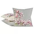 Poszewka na poduszkę 45x45 cm gobelinowa popielato, różowa z tkanym motywem kwitnących magnolii GOB