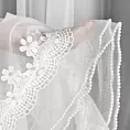 Komplet białych firan 2 szt zdobionych koronką z perełkami, troczek w zestawie 140x270 cm taśma LARISA