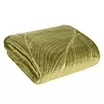 Koc 150x200 cm oliwkowy, złoty miękki w dotyku ze złotym nadrukiem z motywem liści lilii wodnej BLANCA