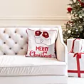 Poszewka na poduszkę 45x45 cm biało, czerwona zdobiona nadrukiem rękawic świątecznych z elegancką wypustką