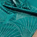 Bieżnik na stół ciemnoturkusowo, złoty 35x220 cm welwetowy BLINK 14 z dużym wzorem wachlarzy w stylu art deco