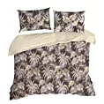Pościel 160x200 cm z mikrofibry kolor ciemnobrązowy, beżowy z nadrukiem egzotycznych liści RODOS Design 91