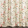 Zasłona szyta na flexach beżowo różowa z tkaniny o naturalnym splocie z nadrukowanym kwiatowym wzorem