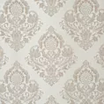 Roleta rzymska jasnobeżowo beżowa tkanina w ornamentowy wzór, z dodatkiem połyskującej nici