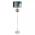 Lampa stojąca do salonu szałwiowo, miedziana SALVIA na metalowej podstawie z szklaną kula z efektem ombre z welwetowym abażurem LIMITED COLLECTION