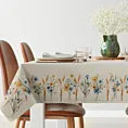 Obrus naturalno, jasnoniebieski 140x180 cm z grubszej tkaniny gobelinowej z nicią szenilową z motywem polnych kwiatów