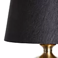 Lampa stołowa do salonu czarno, złota AMARI zdobiona szklaną podstawą i lekko szenilowym abażurem
