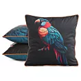 Poszewka na poduszkę 45x45 cm welwetowa, czarno niebieska, dwustronna z motywem papugi VELEVT 136 Eurofirany Premium