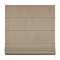 Roleta rzymska ciemnobeżowa z gładkiej tkaniny zaciemniającej typu dimout wykończona obciążnikiem