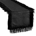 Bieżnik na stół czarny 40x140 cm TINA zdobiony puszystymi frędzlami EUROFIRANY PREMIUM