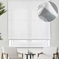 Roleta rzymska biała z miękkiej półprzezroczystej tkaniny z efektem deszczyku, wykończona obciążnikiem