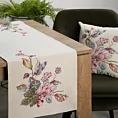 Bieżnik na stół naturalno, różowy 40x100 cm gobelinowy zdobiony tkanym motywem kwiatowym