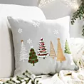 Poszewka na poduszkę świąteczna 45x45 cm zdobiona haftem choinek i śnieżynek