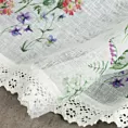 Zazdrostka biało, zielona z etaminy z nadrukiem letnich polnych kwiatów i bawełnianą koronką 150x60 cm tunel SYLWIA