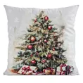 Poszewka na poduszkę 45x45 cm welwetowa zielono, czerwona z motywem choinki świątecznej
