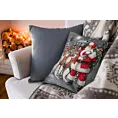 Poszewka na poduszkę 45x45 cm bawełniana, gobelinowa popielato, czerwona zdobiona nadrukiem Mikołaja GOB
