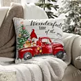 Poszewka na poduszkę 45x45 cm welwetowa, czerwono kremowa zdobiona uroczym motywem świątecznym
