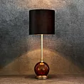 Lampa stołowa do salonu czarno, złota VALERY zdobiona szklaną podstawą i welwetowym abażurem