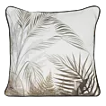 Poszewka na poduszkę 45x45 cm welwetowa biało beżowa z nadrukiem liści palmy i wypustką na brzegach EVA 17 B Eva Minge