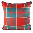 Poszewka na poduszkę świąteczna 45x45 cm welwetowa czerwono, zielona w kratę zdobiona elegancką wypustką