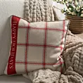 Poszewka na poduszkę 60x60 cm welwetowa świąteczna beżowo czerwona z motywem kratki i wypustką na brzegach CLARK