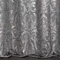 Zasłona szyta na taśmie 5 cm grafitowo złocista z grubej, welwetowej tkaniny, zdobiona delikatnie połyskującym nadrukiem