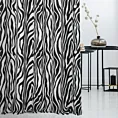 Zasłona szyta na taśmie 5 cm biało czarna z miękkiej tkaniny z nadrukiem, wzór w zebrę
