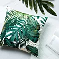 Poszewka na poduszkę 40x40 cm welwetowa biało, zielona z nadrukiem z motywem egzotycznych liści DAVOS