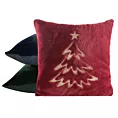 Poszewka na poduszkę świąteczna 45x45 cm granatowo, szampańska z przyjemnego futerka zdobiona haftem choinki