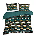Pościel 220x200 cm bawełniana kolor ciemnoturkusowy, musztardowy z wzorem geometrycznym NIKA 50