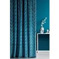 Zasłona szyta na taśmie 5 cm ISMENA ciemnoturkusowa z tkaniny welwetowej z geometrycznym błyszczącym nadrukiem