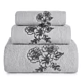 Zestaw ręczników bawełnianych na prezent 3 szt kolor srebrny, stalowy z haftem kwiatów 400 g/m2 MELANI