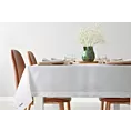 Obrus biały 145x350 cm ELLEN zdobiony drobnymi srebrnymi kropkami i elegancką listwą