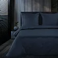 Pościel 220x200 cm z bawełny, makosatyny kolor ciemnogranatowy z ozdobną kantą i haftem kolekcja MINGE ELEGANTE