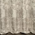 Zasłona szyta na taśmie 5 cm naturalno beżowa z żakardowej tkaniny z dodatkiem bawełny zdobiona botanicznym wzorem ze srebrną nicią