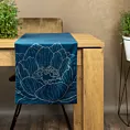 Bieżnik na stół granatowo, złocisty 35x220 cm welwetowy BLINK 13 z dużym wzorem lilii wodnej
