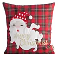 Poszewka na poduszkę świąteczna 45x45 cm czerwono, biała w kratę zdobiona haftem zabawnego Mikołaja