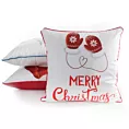 Poszewka na poduszkę 45x45 cm biało, czerwona zdobiona nadrukiem rękawic świątecznych z elegancką wypustką