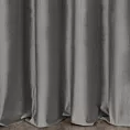 Zasłona szyta na taśmie 5 cm popielata z tkaniny welwetowej w pionowe prążki, wykończona obciążnikiem
