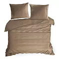 Pościel 160x200 cm z bawełny, makosatyny kolor jasnobrązowy z ozdobną kantą i haftem kolekcja MINGE ELEGANTE
