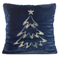 Poszewka na poduszkę świąteczna 45x45 cm granatowo, szampańska z przyjemnego futerka zdobiona haftem choinki