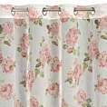 Zasłona biało, różowa zdobiona nadrukiem róż z dodatkiem złota z etaminy 140x250 cm przelotka MELA
