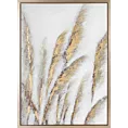 Obraz ręcznie malowany na płótnie z motywem trawy pampasowej ze złotymi akcentami oprawiony w ramę