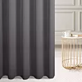 Firana szyta na taśmie 5 cm grafitowa z półmatowej etaminy o luźnym splocie, wykończona obciążnikiem